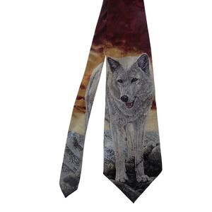 Vintage Endangered Species tie silk necktie Arctic Wolf by Bonnie Marris 1996